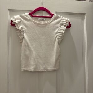 Zara White Short Sleeve Tee with Ruffle Details
